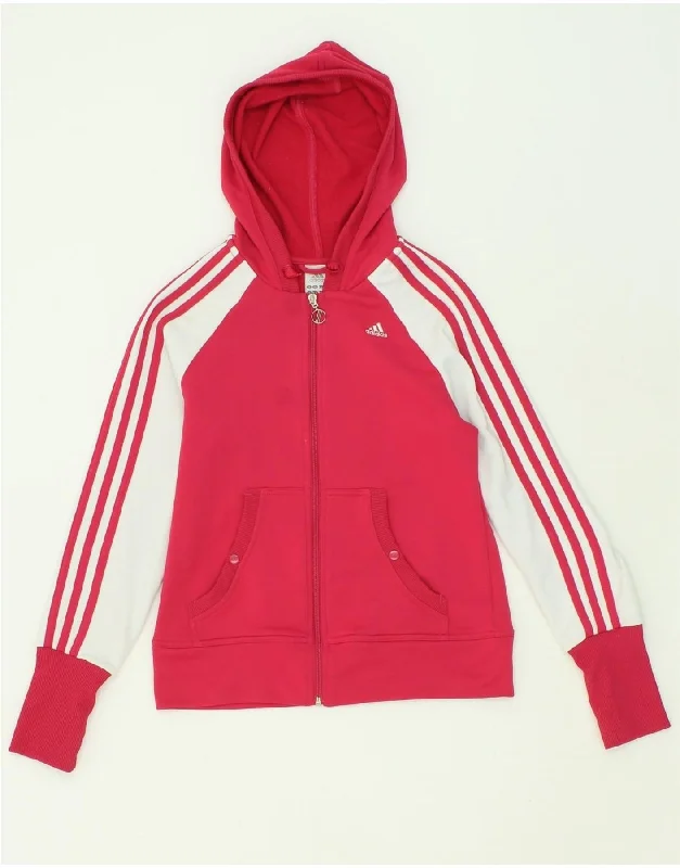 ADIDAS Womens Zip Hoodie Sweater UK 10 Small  Pink Polyester Fitted Slim Tailored