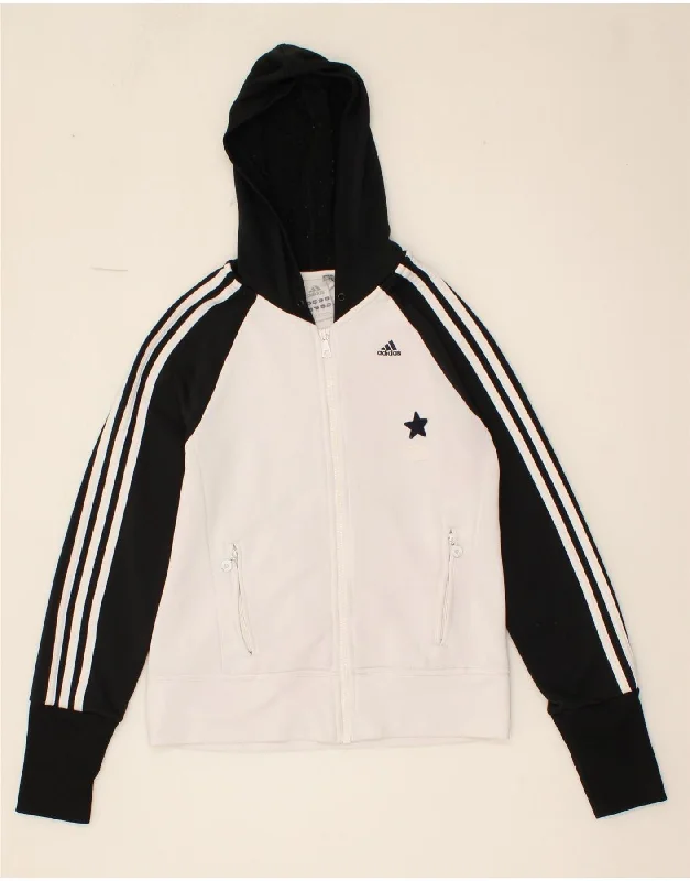 ADIDAS Womens Zip Hoodie Sweater UK 10 Small White Colourblock Polyester Nylon Fabric Polyester Fabric Spandex Fabric ADIDAS Womens Zip Hoodie Sweater UK 10 Small White Colourblock Polyester Nylon Fabric Polyester Fabric Spandex Fabric