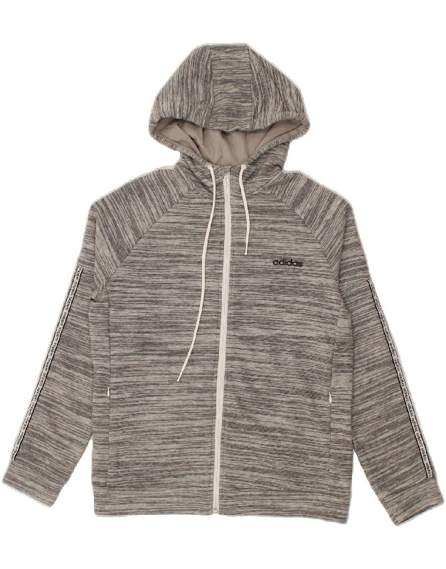 ADIDAS Womens Zip Hoodie Sweater UK 12/14 Medium Grey Flecked Cotton Solid Print Embellished ADIDAS Womens Zip Hoodie Sweater UK 12/14 Medium Grey Flecked Cotton Solid Print Embellished