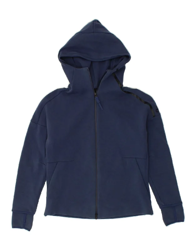 ADIDAS Womens Zip Hoodie Sweater UK 12/14 Medium Navy Blue Cotton Terry Terry Cloth Terry Knit ADIDAS Womens Zip Hoodie Sweater UK 12/14 Medium Navy Blue Cotton Terry Terry Cloth Terry Knit