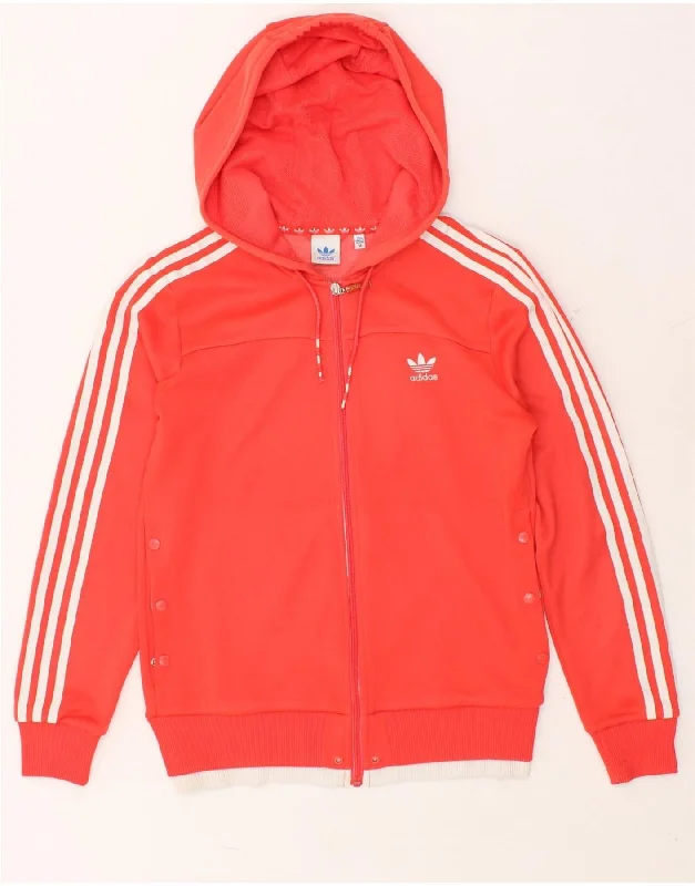 ADIDAS Womens Zip Hoodie Sweater UK 14 Medium Red Polyester Solid Color Striped Floral Print ADIDAS Womens Zip Hoodie Sweater UK 14 Medium Red Polyester Solid Color Striped Floral Print