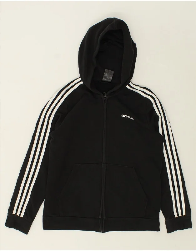 ADIDAS Womens Zip Hoodie Sweater UK 16/18 Large Black Cotton Denim Fabric Leather Fabric Suede Fabric