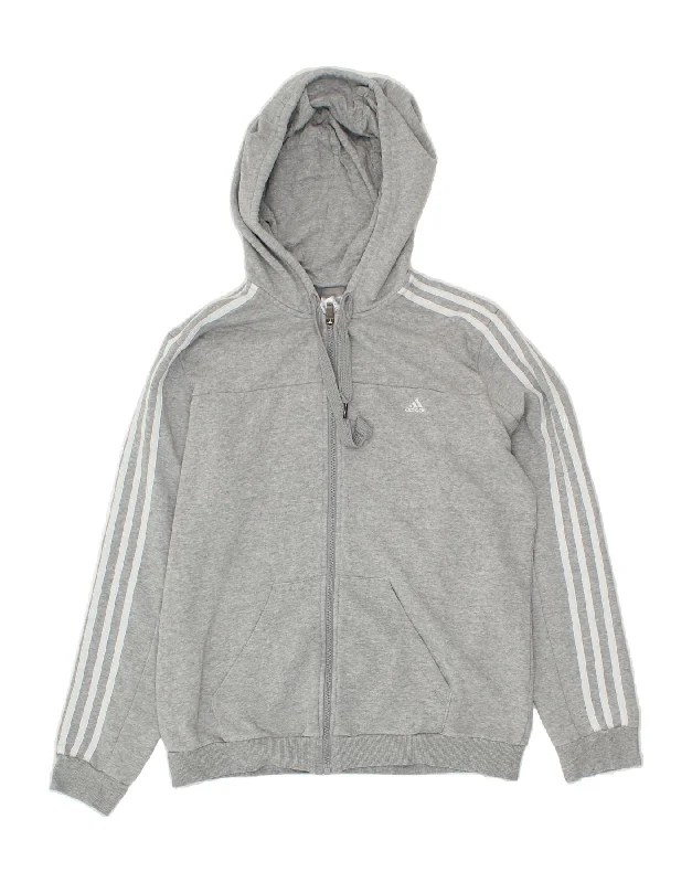 ADIDAS Womens Zip Hoodie Sweater UK 16/18 Large Grey Cotton Neon Metallic Matte