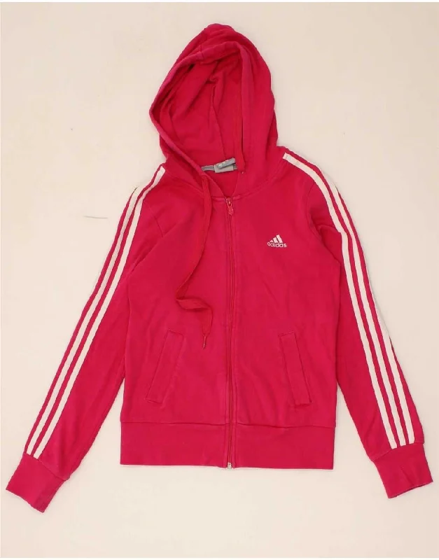 ADIDAS Womens Zip Hoodie Sweater UK 8 Small Pink Cotton Chenille Blend Fleece Blend Nylon Blend ADIDAS Womens Zip Hoodie Sweater UK 8 Small Pink Cotton Chenille Blend Fleece Blend Nylon Blend