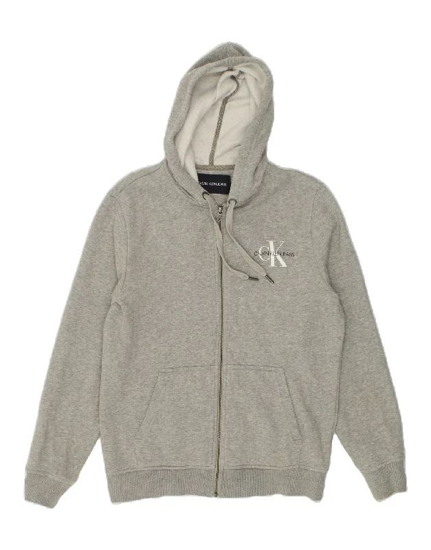 CALVIN KLEIN Mens Graphic Zip Hoodie Sweater Medium Grey Cotton Embroidered Appliqued Beaded CALVIN KLEIN Mens Graphic Zip Hoodie Sweater Medium Grey Cotton Embroidered Appliqued Beaded