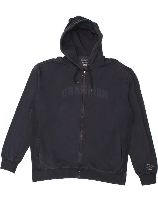 CHAMPION Mens Graphic Zip Hoodie Sweater 2XL Navy Blue Cotton Print Jacquard Patchwork CHAMPION Mens Graphic Zip Hoodie Sweater 2XL Navy Blue Cotton Print Jacquard Patchwork