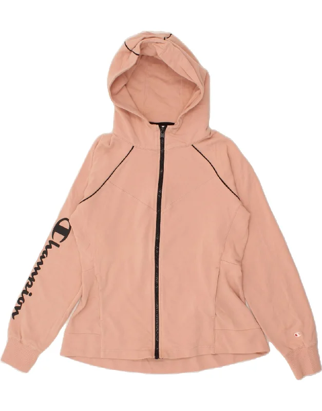 CHAMPION Womens Graphic Zip Hoodie Sweater UK 14 Large Beige Cotton Cashmere Blend Cotton Blend Poly Blend CHAMPION Womens Graphic Zip Hoodie Sweater UK 14 Large Beige Cotton Cashmere Blend Cotton Blend Poly Blend