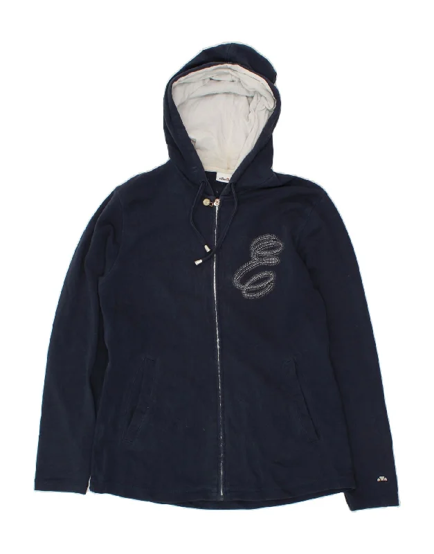ELLESSE Womens Graphic Zip Hoodie Sweater UK 14 Large Navy Blue Cotton Thin Thick Dense ELLESSE Womens Graphic Zip Hoodie Sweater UK 14 Large Navy Blue Cotton Thin Thick Dense