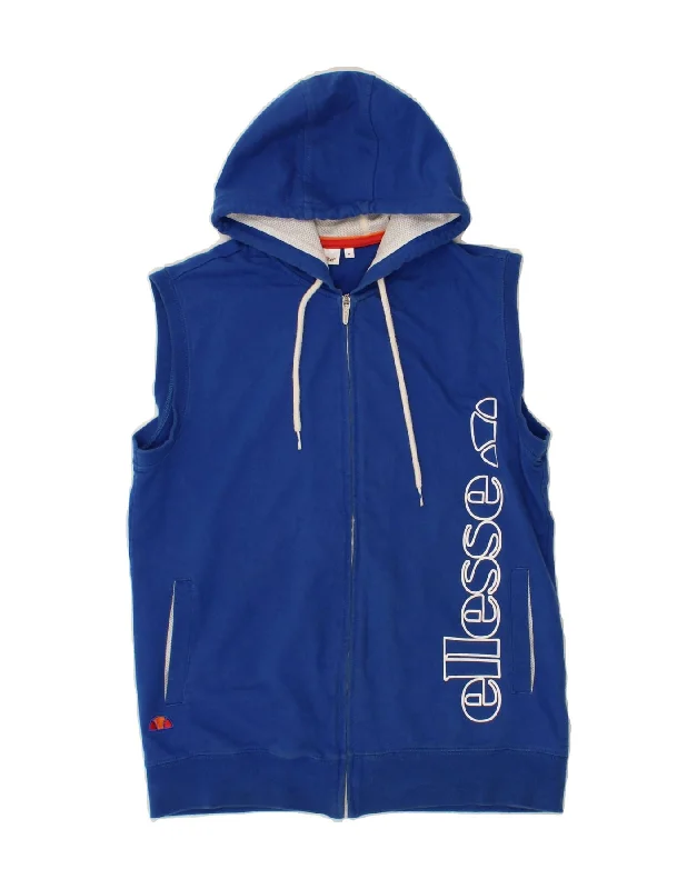 ELLESSE Womens Sleeveless Zip Hoodie Sweater UK 14 Medium Blue Cotton Spandex Blend Rayon Blend Denim Blend ELLESSE Womens Sleeveless Zip Hoodie Sweater UK 14 Medium Blue Cotton Spandex Blend Rayon Blend Denim Blend