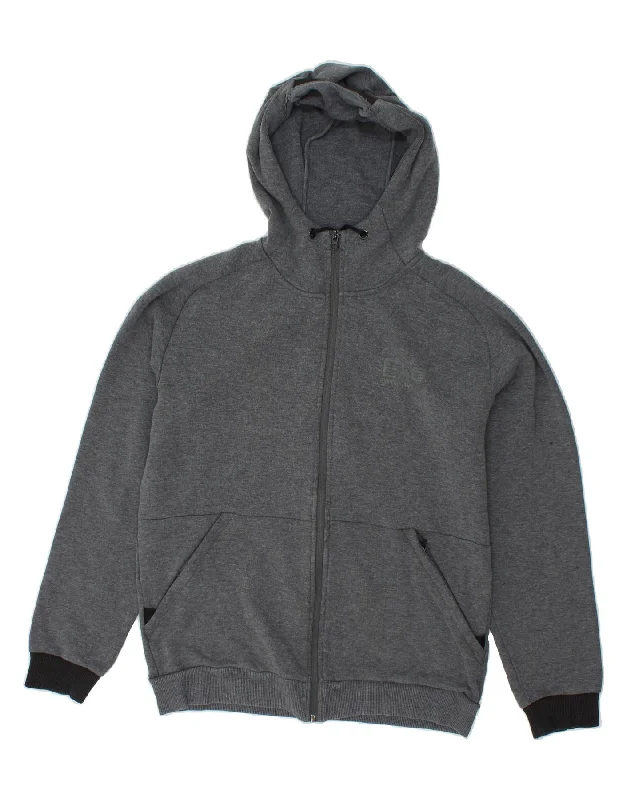 EMPORIO ARMANI Womens Graphic Zip Hoodie Sweater UK 16 Large Grey Cotton Front Pockets Side Pockets Patch Pockets