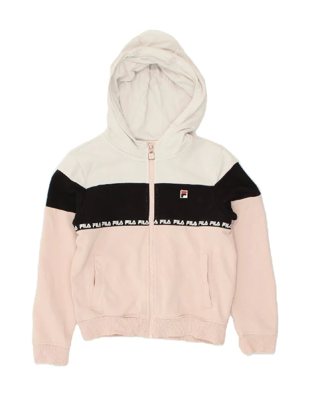 FILA Girls Graphic Zip Hoodie Sweater 9-10 Years Pink Colourblock Cotton Bright Pastel Dark FILA Girls Graphic Zip Hoodie Sweater 9-10 Years Pink Colourblock Cotton Bright Pastel Dark