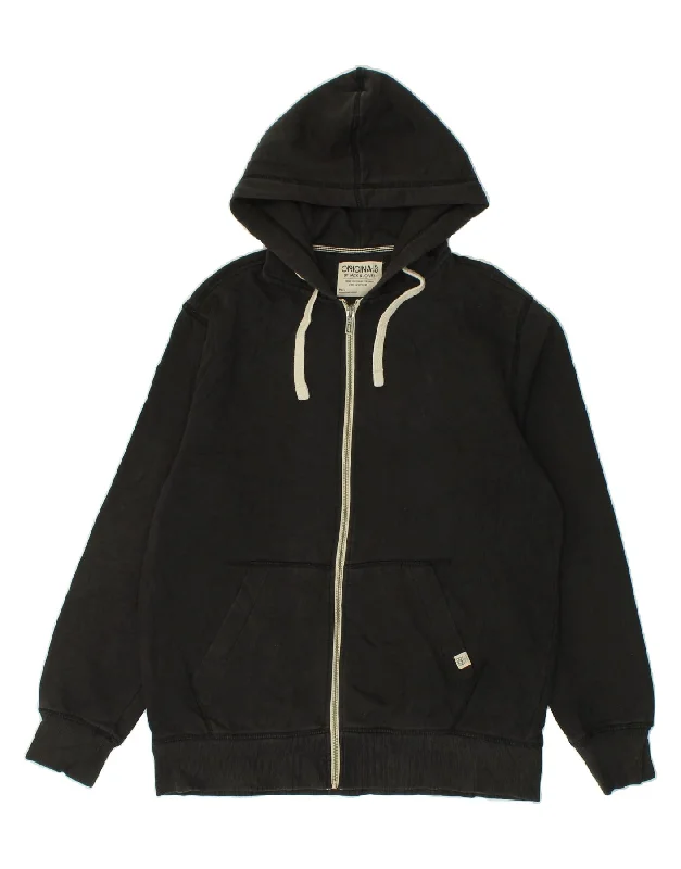 JACK & JONES Mens Zip Hoodie Sweater XL Black Cotton Fitted Loose Oversized