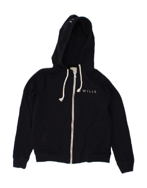 JACK WILLS Womens Graphic Zip Hoodie Sweater UK 10 Small Navy Blue Solid Print Embellished JACK WILLS Womens Graphic Zip Hoodie Sweater UK 10 Small Navy Blue Solid Print Embellished
