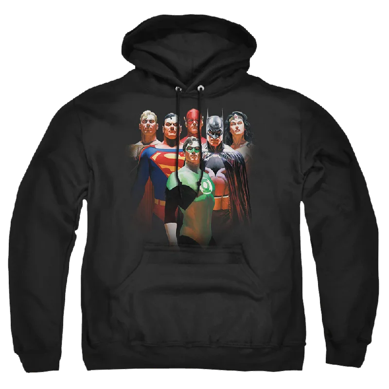 Justice League Roll Call Pullover Hoodie Faux Fur Trim