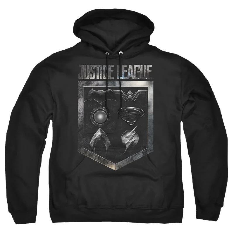 Justice League Shield Of Emblems Pullover Hoodie Kimono Neck Pullover
