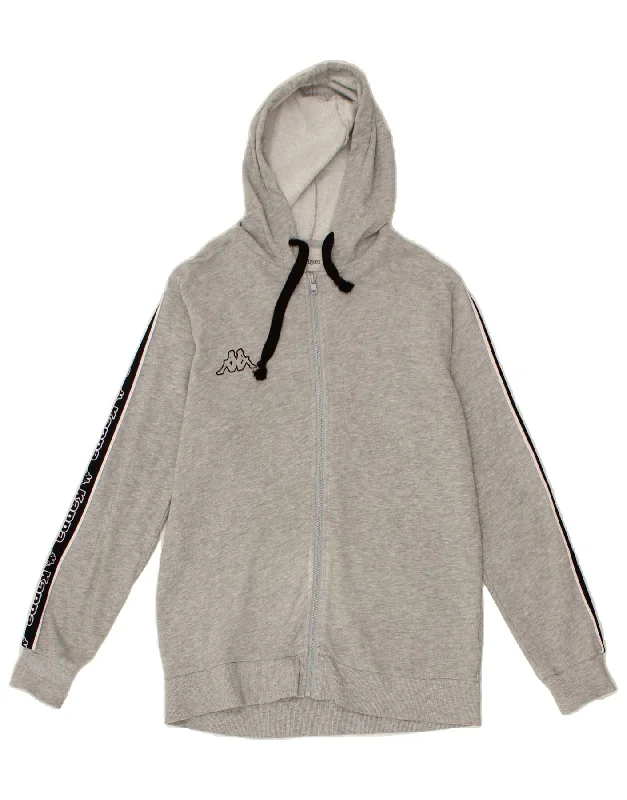 KAPPA Womens Graphic Zip Hoodie Sweater UK 16 Large Grey Modern Contemporary Chic