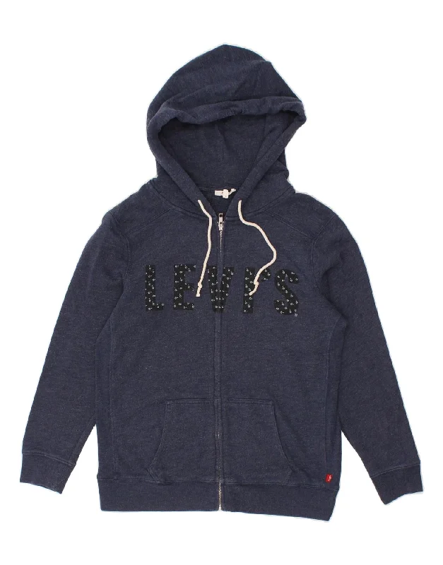 LEVI'S Womens Graphic Zip Hoodie Sweater UK 14 Medium Navy Blue Cotton Plaid Sweater Polka Dot Checkered LEVI'S Womens Graphic Zip Hoodie Sweater UK 14 Medium Navy Blue Cotton Plaid Sweater Polka Dot Checkered