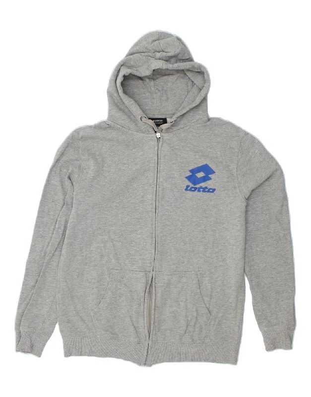 LOTTO Mens Graphic Zip Hoodie Sweater Medium Grey Cotton Welt Pockets Slit Pockets Flap Pockets