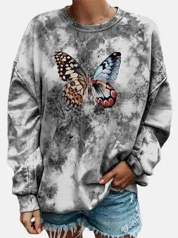 Butterfly Print Long-Sleeved Round Neck Bottoming Sweater Knit Fabric Woven Fabric Fleece Fabric Butterfly Print Long-Sleeved Round Neck Bottoming Sweater Knit Fabric Woven Fabric Fleece Fabric