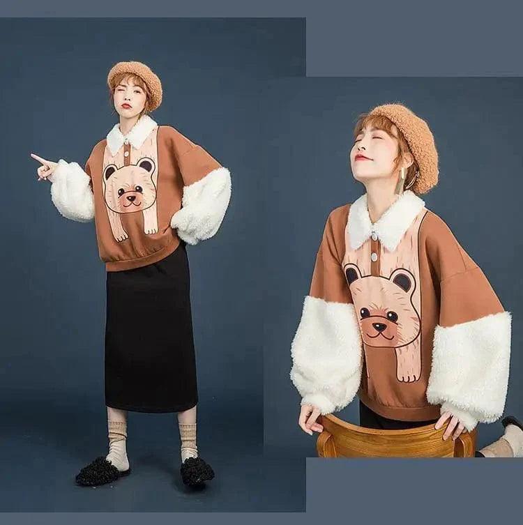 Lambskin Stitched Sweater Women New Fashion cartoon Decal Chenille Blend Fleece Blend Nylon Blend Lambskin Stitched Sweater Women New Fashion cartoon Decal Chenille Blend Fleece Blend Nylon Blend