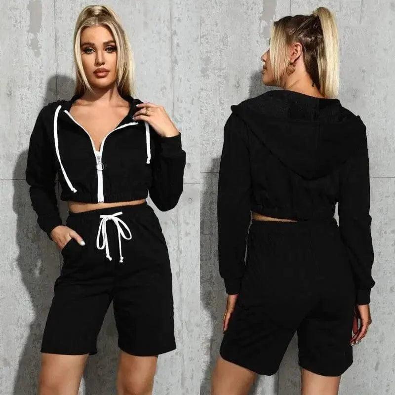 Long-Sleeved Trendy Sweater Five-Point Pants Suit Neon Metallic Matte