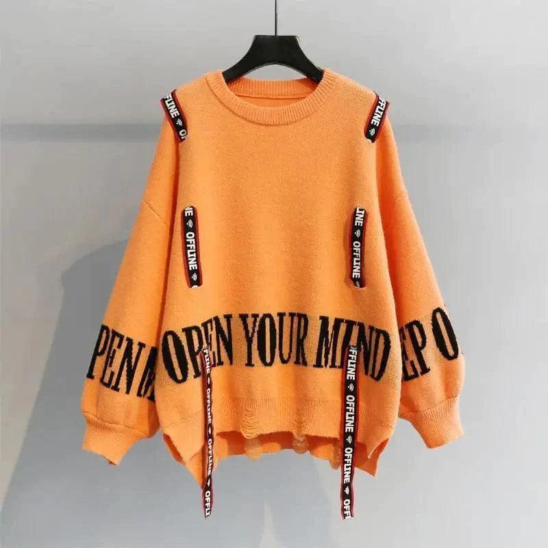 Turtleneck sweater letter holes Soft Cozy Warm