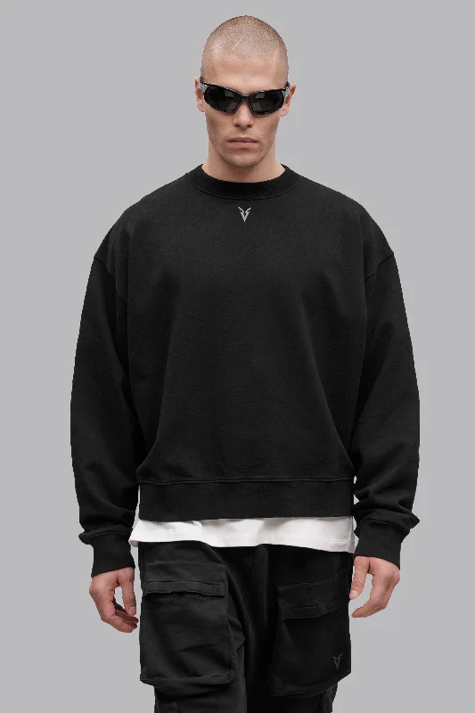 V_LYFE420 BOXY SWEATER - Black Beaded Sweater Sequined Faux Fur