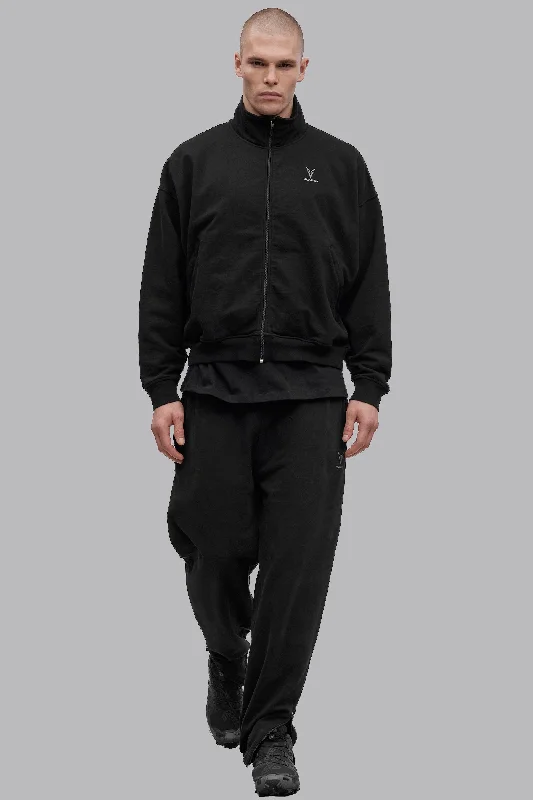 V_LYFE420 BOXY ZIP SWEATER - Black Seamless Knitted Crochet