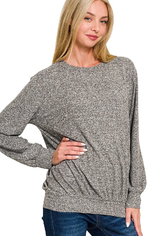 Moneisha Melange Soft Pullover Elbow Length Sleeve
