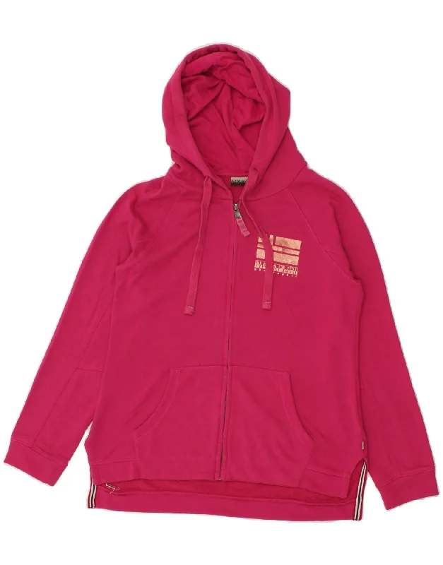 NAPAPIJRI Womens Zip Hoodie Sweater UK 10 Small Pink Cotton Sequined Glittery Shiny