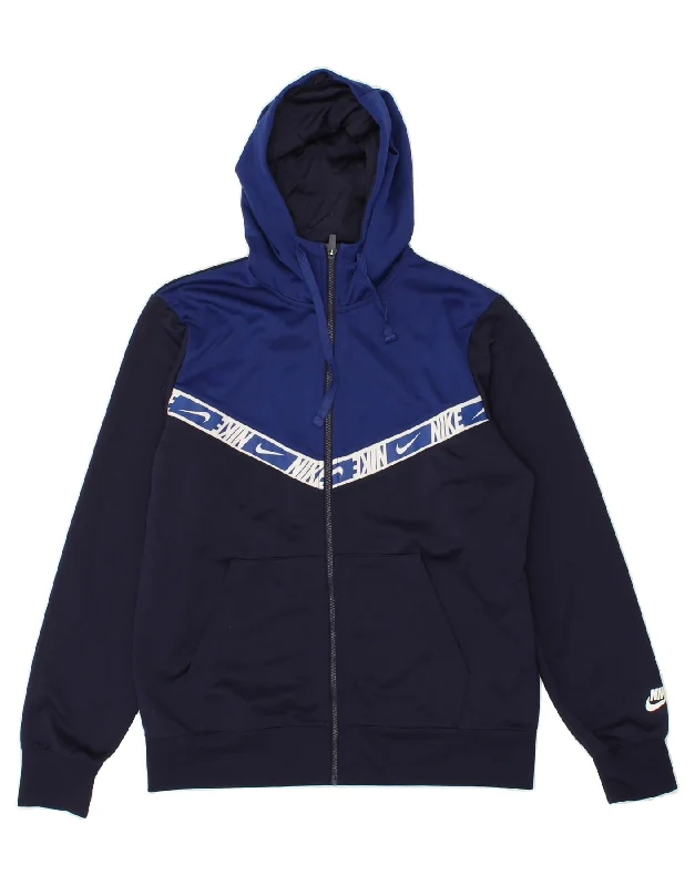 NIKE Mens Graphic Zip Hoodie Sweater Medium Navy Blue Colourblock Nylon Fabric Polyester Fabric Spandex Fabric NIKE Mens Graphic Zip Hoodie Sweater Medium Navy Blue Colourblock Nylon Fabric Polyester Fabric Spandex Fabric
