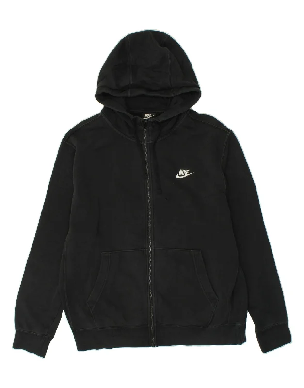 NIKE Mens Zip Hoodie Sweater Large Black Cotton Terry Blend Velvet Blend Canvas Blend