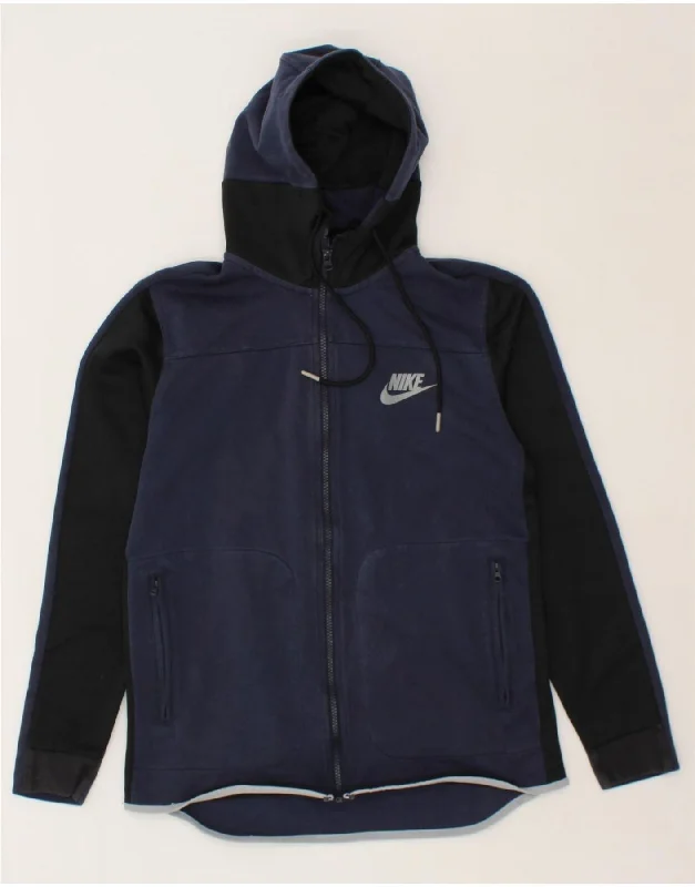 NIKE Mens Zip Hoodie Sweater Medium Navy Blue Colourblock Cotton Welt Pockets Slit Pockets Flap Pockets NIKE Mens Zip Hoodie Sweater Medium Navy Blue Colourblock Cotton Welt Pockets Slit Pockets Flap Pockets