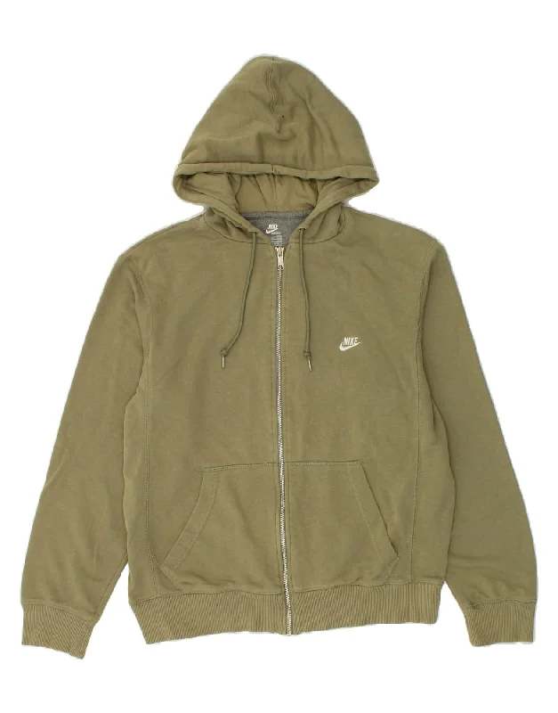 NIKE Mens Zip Hoodie Sweater UK 42/44 Large Khaki Cotton Spandex Rayon Corduroy