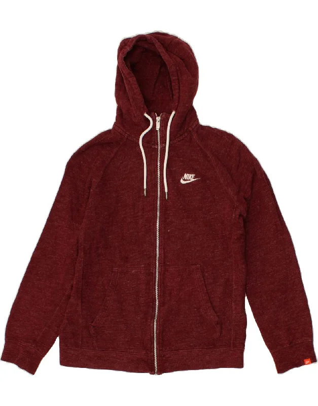NIKE Womens Zip Hoodie Sweater UK 10 Small Burgundy Cotton Fitted Loose Oversized