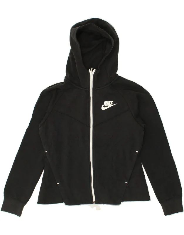 NIKE Womens Zip Hoodie Sweater UK 12 Medium Black Cotton Soft Cozy Warm