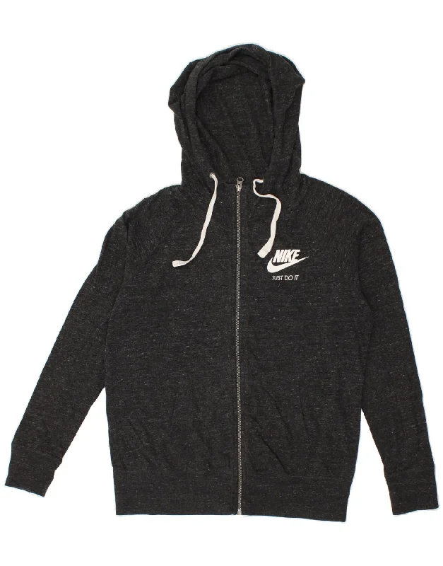 NIKE Womens Zip Hoodie Sweater UK 14 Medium Grey Flecked Cotton Open Front Closed Front Wrap Front NIKE Womens Zip Hoodie Sweater UK 14 Medium Grey Flecked Cotton Open Front Closed Front Wrap Front