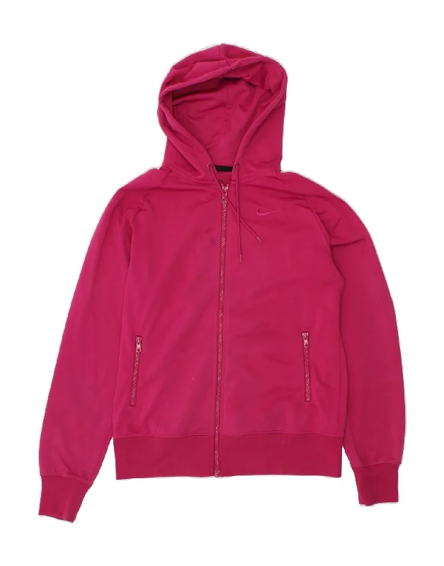 NIKE Womens Zip Hoodie Sweater UK 16 Large Pink Polyester Knit Fabric Woven Fabric Fleece Fabric NIKE Womens Zip Hoodie Sweater UK 16 Large Pink Polyester Knit Fabric Woven Fabric Fleece Fabric