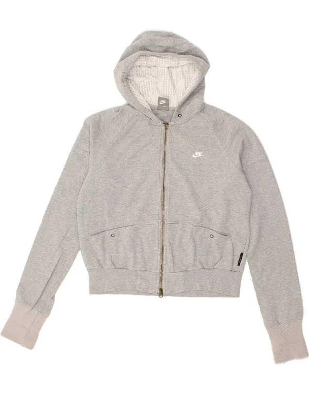 NIKE Womens Zip Hoodie Sweater UK 18 XL Grey Cotton Slim Fit Regular Fit Oversized
