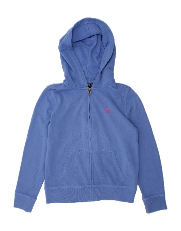 POLO RALPH LAUREN Girls Zip Hoodie Sweater 8-9 Years Medium Blue Cotton Elegant Classic Vintage