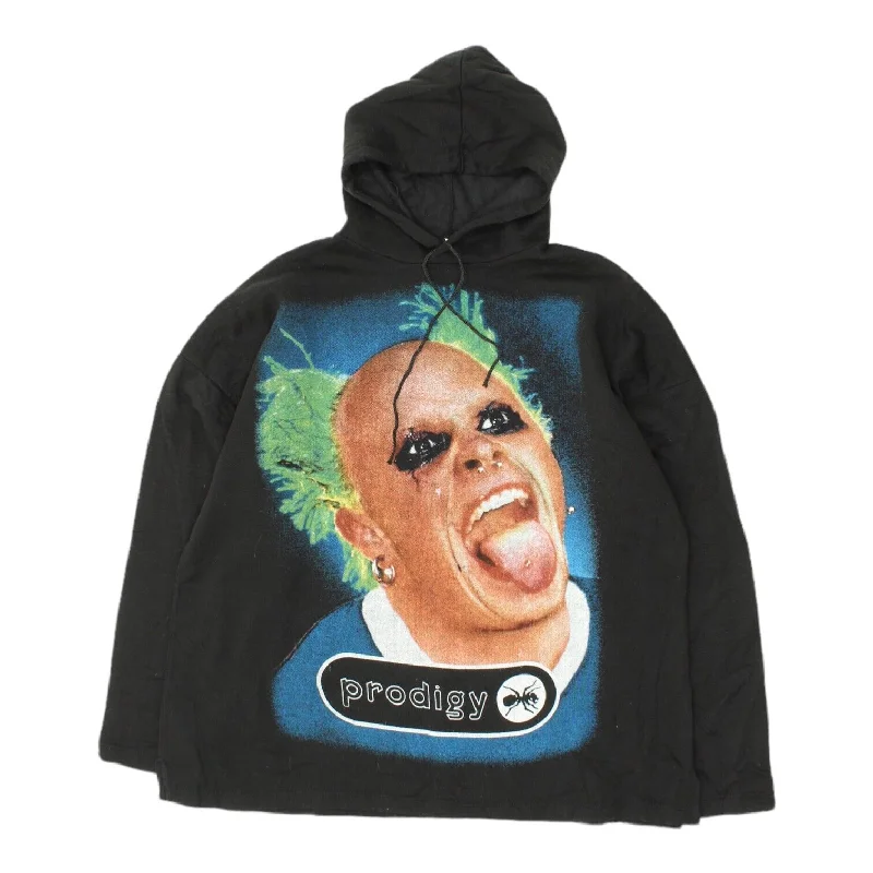 Prodigy Mens Black Keith Flint Face Hoodie | Vintage 90s Band Pullover Hoody VTG Boat Neck Sweater