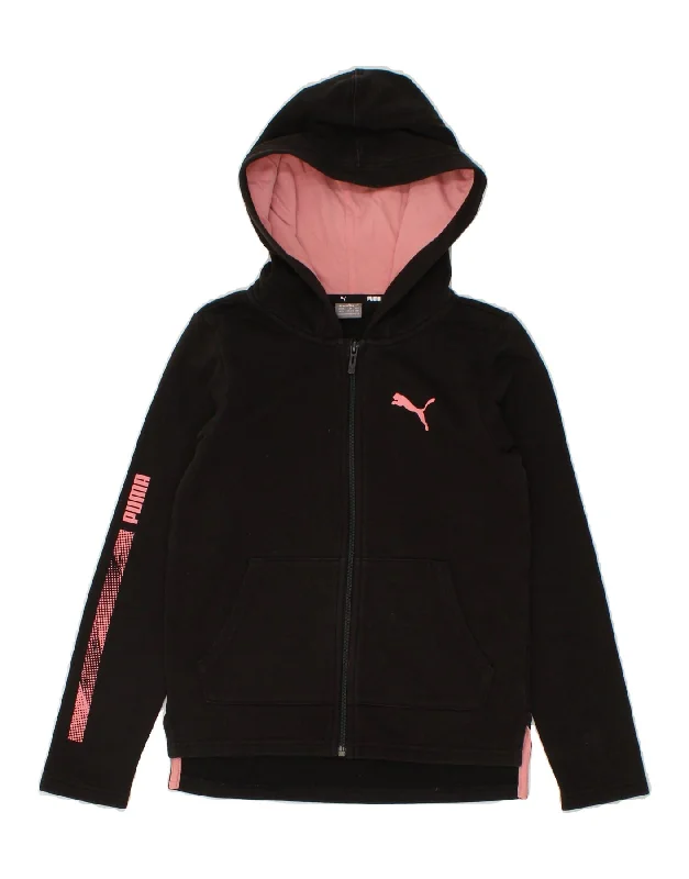 PUMA Girls Graphic Zip Hoodie Sweater 11-12 Years Black Cotton Houndstooth Herringbone Solid PUMA Girls Graphic Zip Hoodie Sweater 11-12 Years Black Cotton Houndstooth Herringbone Solid