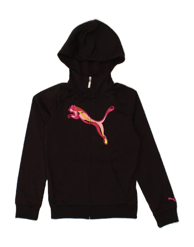 PUMA Girls Graphic Zip Hoodie Sweater 11-12 Years Large Black Polyester Elasticated Padded Insulated PUMA Girls Graphic Zip Hoodie Sweater 11-12 Years Large Black Polyester Elasticated Padded Insulated