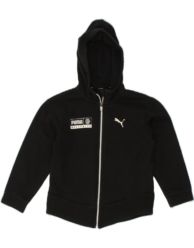 PUMA Girls Graphic Zip Hoodie Sweater 7-8 Years Black Cotton Chenille Brocade Lace