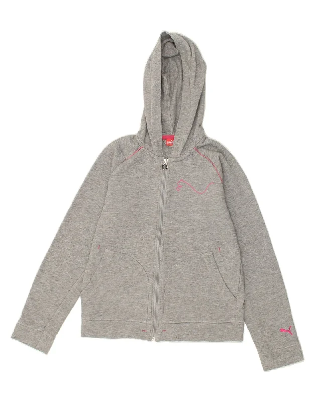 PUMA Girls Zip Hoodie Sweater 11-12 Years Large Grey Flecked Mesh Fabric Canvas Fabric Denim Fabric PUMA Girls Zip Hoodie Sweater 11-12 Years Large Grey Flecked Mesh Fabric Canvas Fabric Denim Fabric
