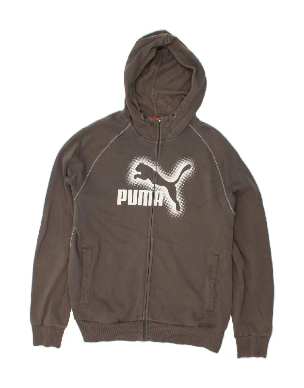 PUMA Mens Graphic Zip Hoodie Sweater Large Brown Cotton Zippered Front Buttoned Front Snap Front PUMA Mens Graphic Zip Hoodie Sweater Large Brown Cotton Zippered Front Buttoned Front Snap Front