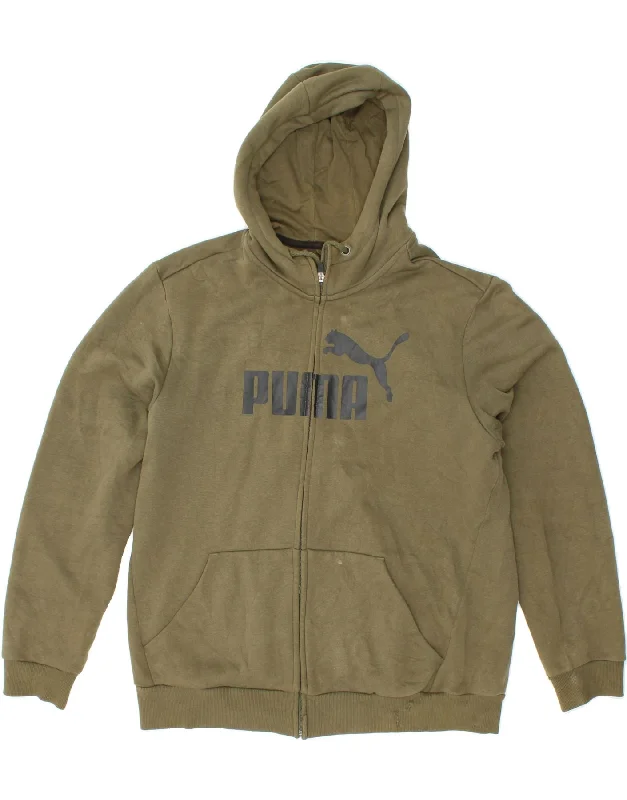 PUMA Mens Graphic Zip Hoodie Sweater Large Khaki Cotton Soft Cozy Warm