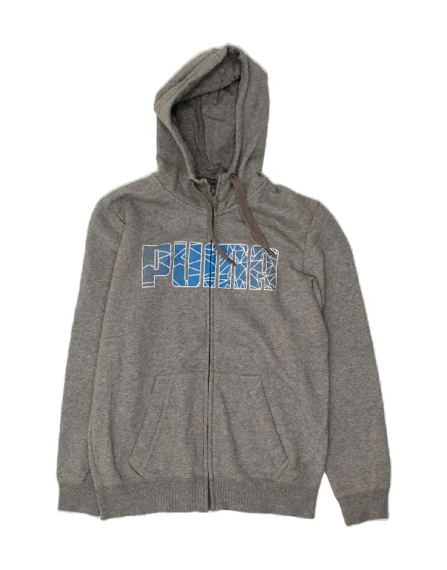 PUMA Mens Graphic Zip Hoodie Sweater Small Grey Cotton Ribbed Striped Patterned