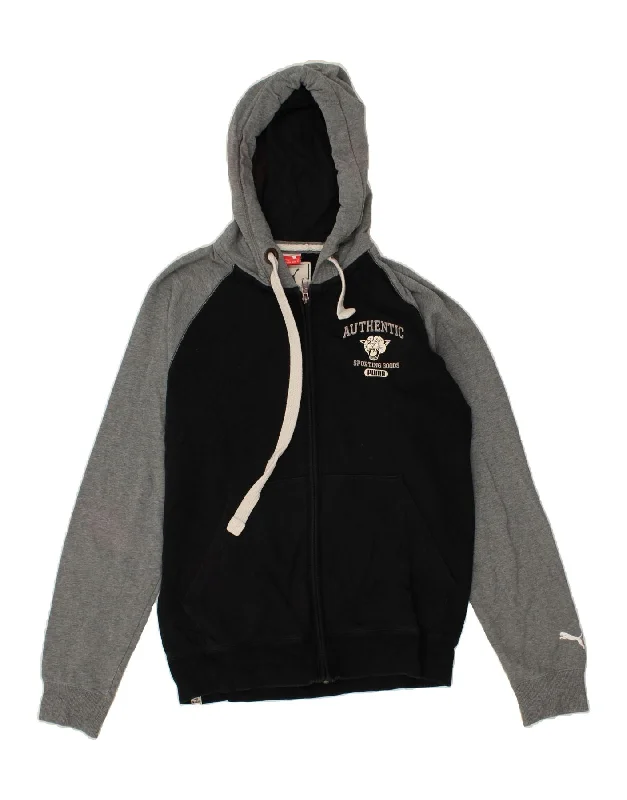 PUMA Mens Zip Hoodie Sweater Medium Black Colourblock Cotton Boat Neck Shawl Collar Notched Collar