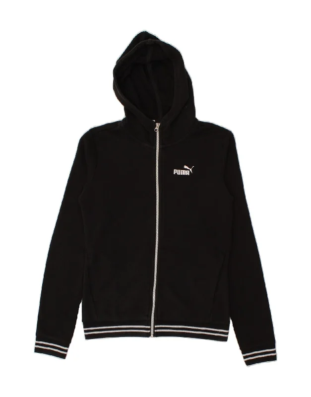 PUMA Womens Zip Hoodie Sweater UK 10 Small Black Embroidered Appliqued Beaded